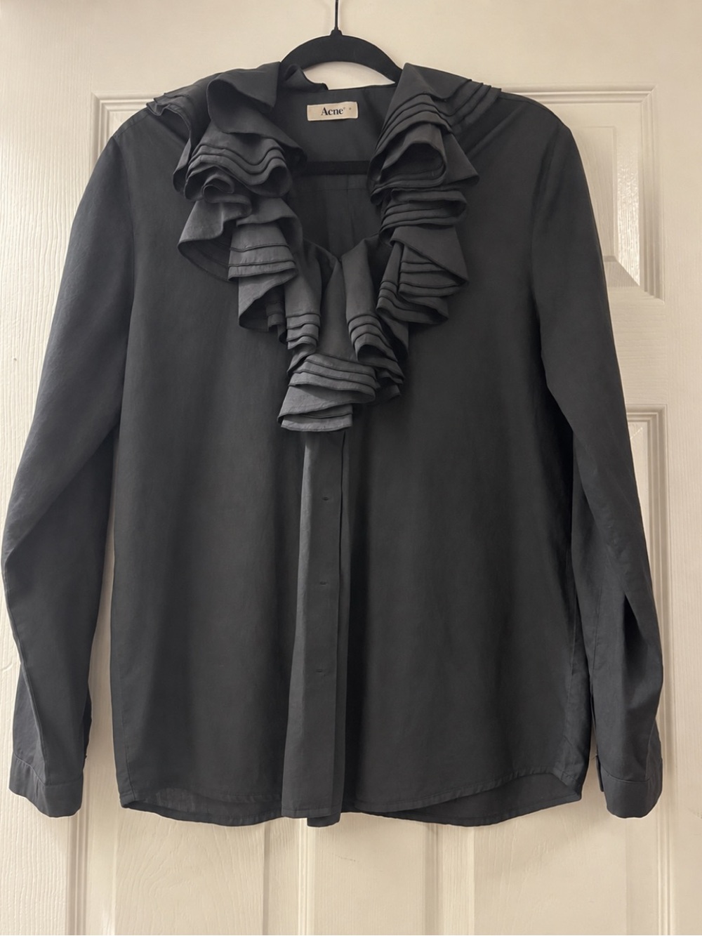 Vintage Acne Charcoal Layered Ruffle Front Blouse Size 42 approx US 10/XL